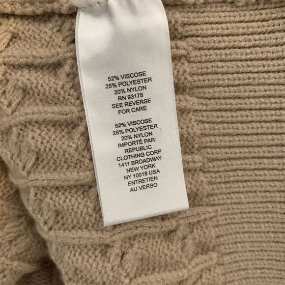 Tahari Mens XL Sweater Tan Brown Textured Cable Knit Viscose Blend Crew Neck NEW - Picture 6 of 6